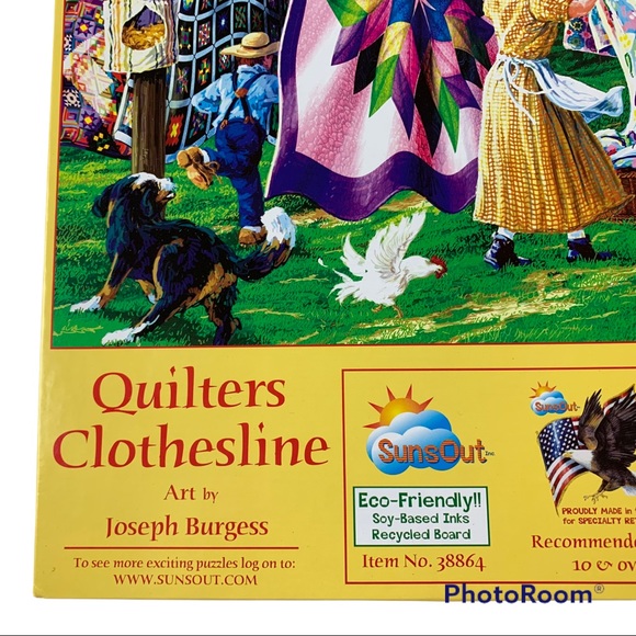 Quilters Clothesline Joseph Burgess 1000 piece Puzzle Colorful Country Dog Kids - Picture 2 of 5